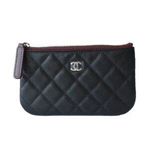 Chanel CC Caviar Quilted CF Zipped Pouch Case Black